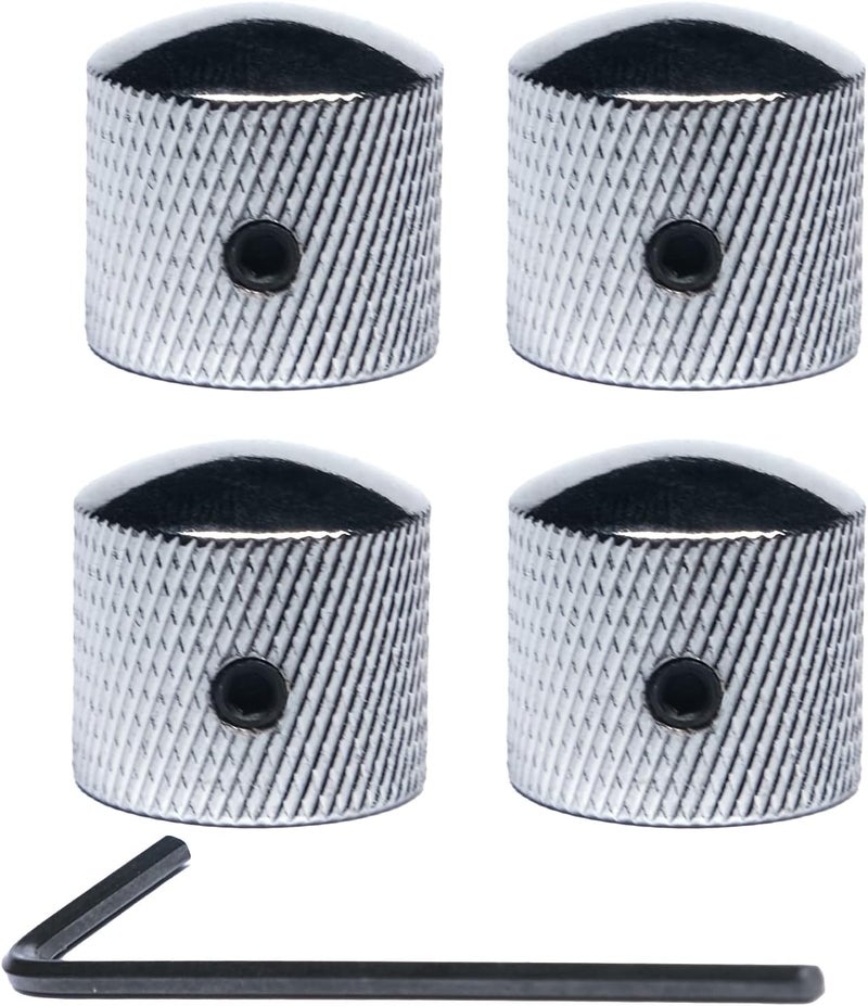 harpfeas 4 Pcs Metal Volume Tone Dome Tone Guitar Speed Control Knobs with Allen Keys Screws Set for Fender Strat Telecaster Gibson Les Paul Electric Guitar or Bass (Chrome) - Image 1
